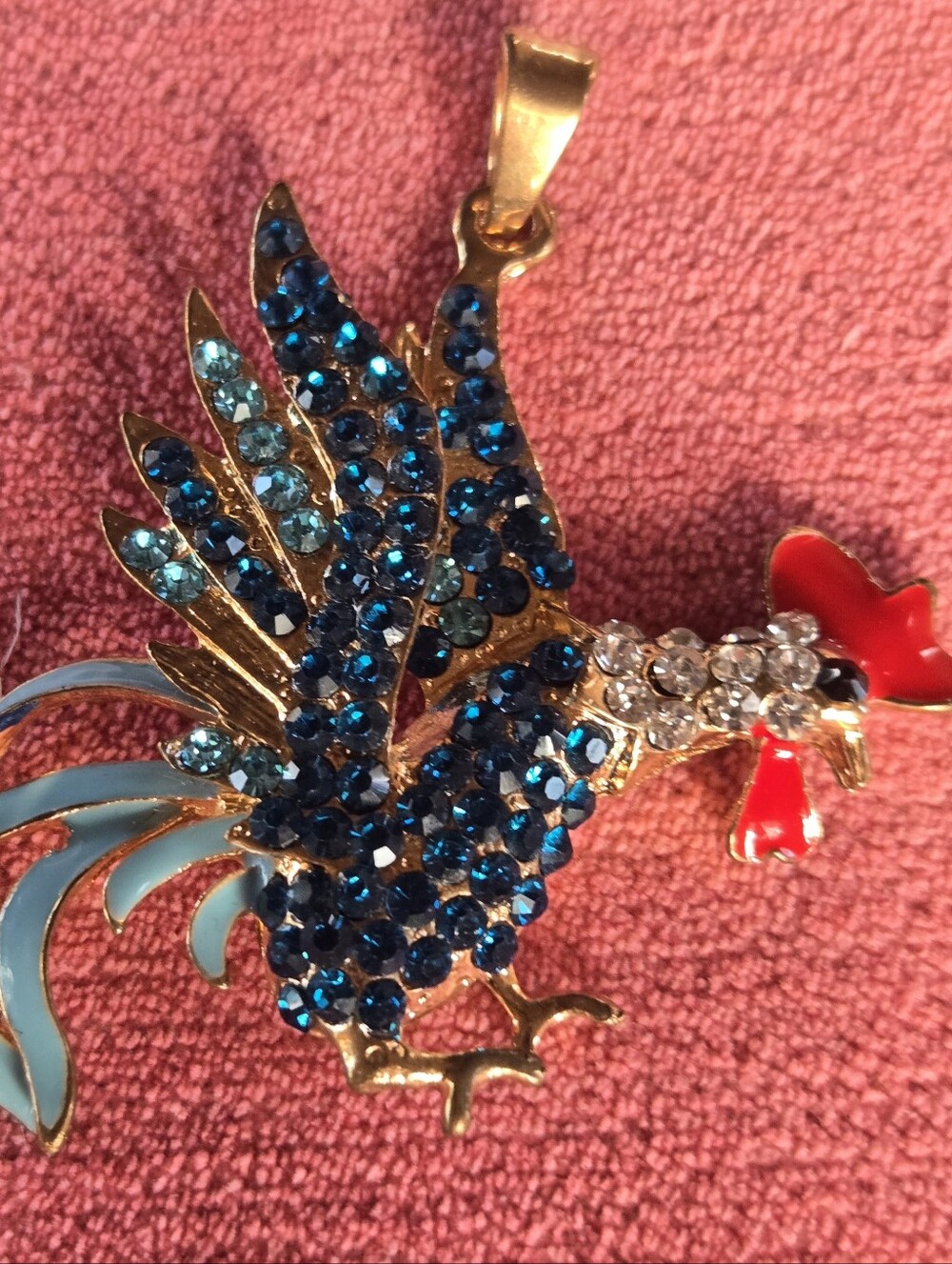 Blue Crystal Rooster Pendant Necklace - Women Jewelry